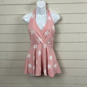 Wildfox Star Pink Halter Peplum Top size S